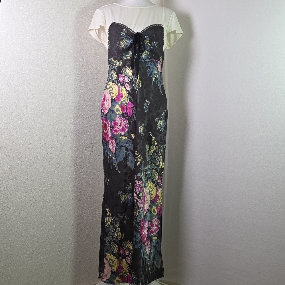 NWT Anthropologie Twofar Black Floral Midi Dress M – Elegant Jacquard Slip Style